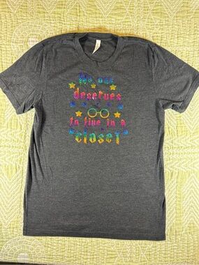 Bella+Canvas GUC Dk Gray Tee No One Deserves to Live in a Closet Rainbow unisex